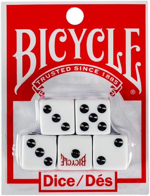 Bicycle 5 Dice Set Six Sided D6 Standard Game White Black 16 mm
