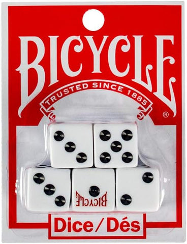 Bicycle 5 Dice Set Six Sided D6 Standard Game White Black 16 mm