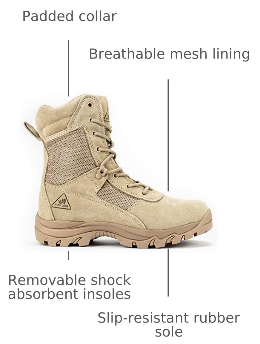 RYNO GEAR Men's Military & Tactical Boots—CoolMax Tactical Combat Military Boots—Utility Outdoor Hiking Assault Leather Work Boots (Tan/Coyote/Black)