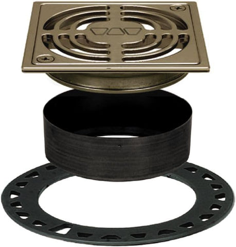 Schluter Kerdi-Drain Contour Shower Grate Kit with Integrated Slope Bonding Flange - Ideal for Tile Showers - 4" Grate Size, Square, Brushed Nickel Anodized Grate Finish - KD4GRKATGB