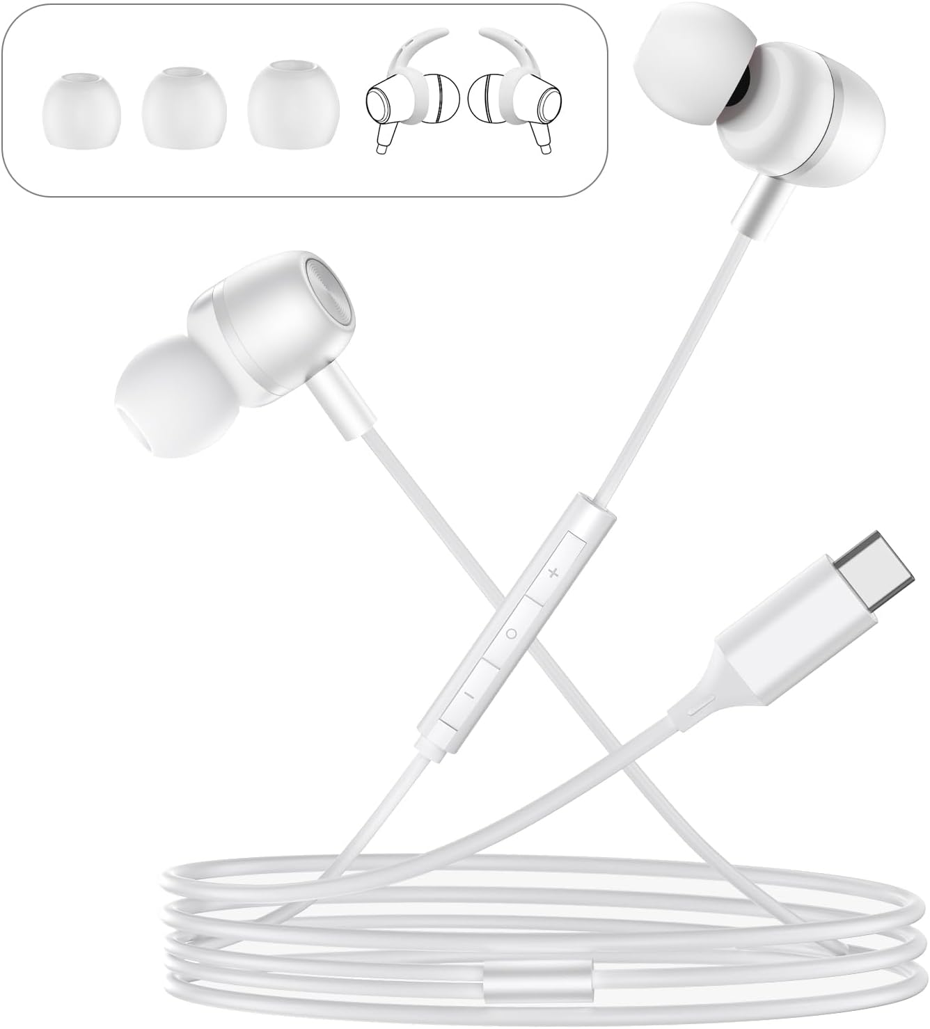 USB C Headphones Wired Earbuds for Samsung iPhone 17/16/15 Pro Max