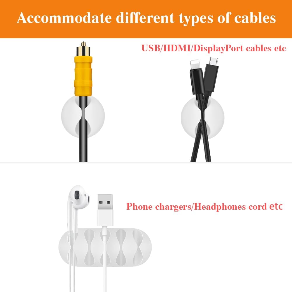 Shintop 16pcs Cable Clips for Organizing Nightstand Phone Chargers (White)