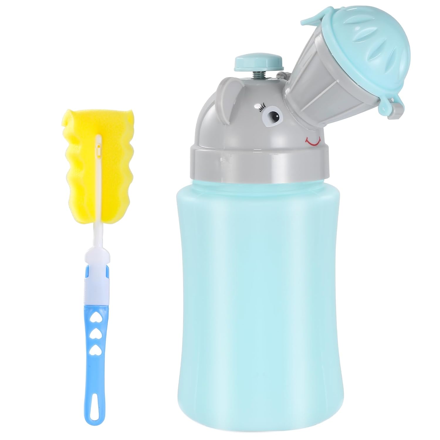 ONEDONE Portable Urinal for Kids 17 OZ Pee Bottle with Clean Brush Travel Urinal for Kids Baby Child Pee Cup for Boys Emergency Toilet for Camping Car Travel and Kid Potty Training(Blue)
