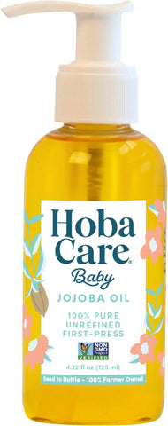 HobaCare Jojoba Baby Oil with Pump Dispenser – 100% Pure Natural Unrefined Unscented Cold-Pressed Jojoba Oil for Baby Hair, Infant Skin, Cradle Care & Body Moisture (4.22 fl oz)