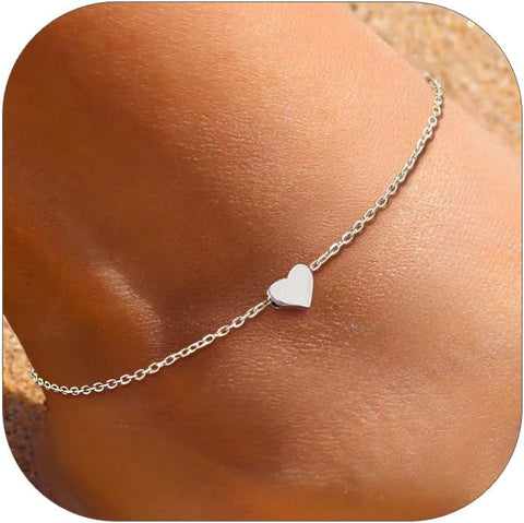 ChicSilver Personalized 925 Sterling Silver Tiny Heart/Moon/Star/Sun/Dot/Triangle Anklets Simple Dainty Foot Jewelry for Women, Silver/Gold Plated/Rose Gold Plated