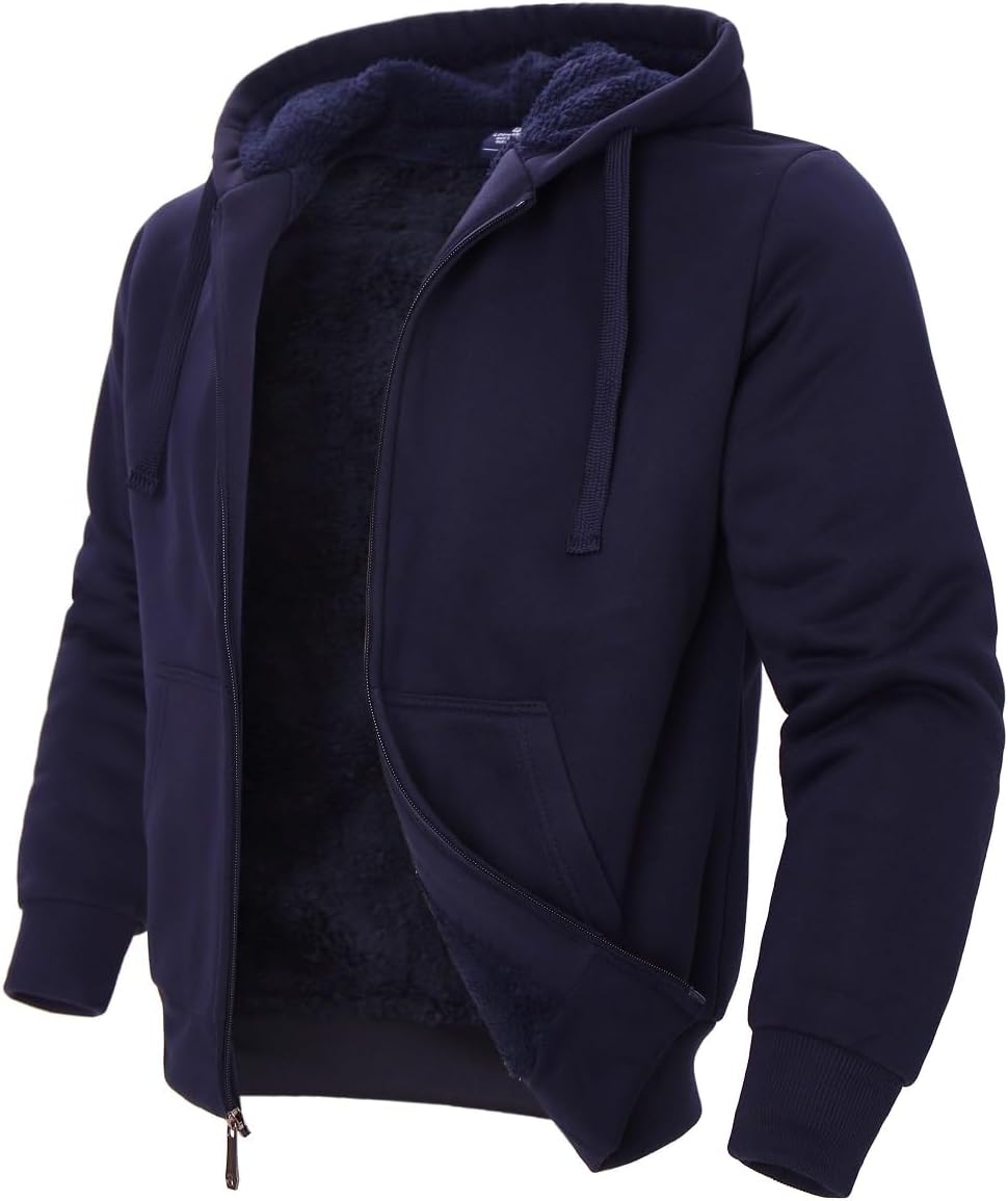 Facitisu Heavyweight Sherpa Lined Fleece Hoodie Sweatshirts for Men Winter Zip Plus Size Jacket