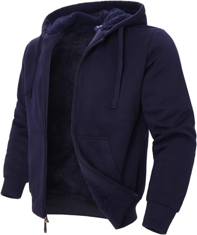 Facitisu Heavyweight Sherpa Lined Fleece Hoodie Sweatshirts for Men Winter Zip Plus Size Jacket