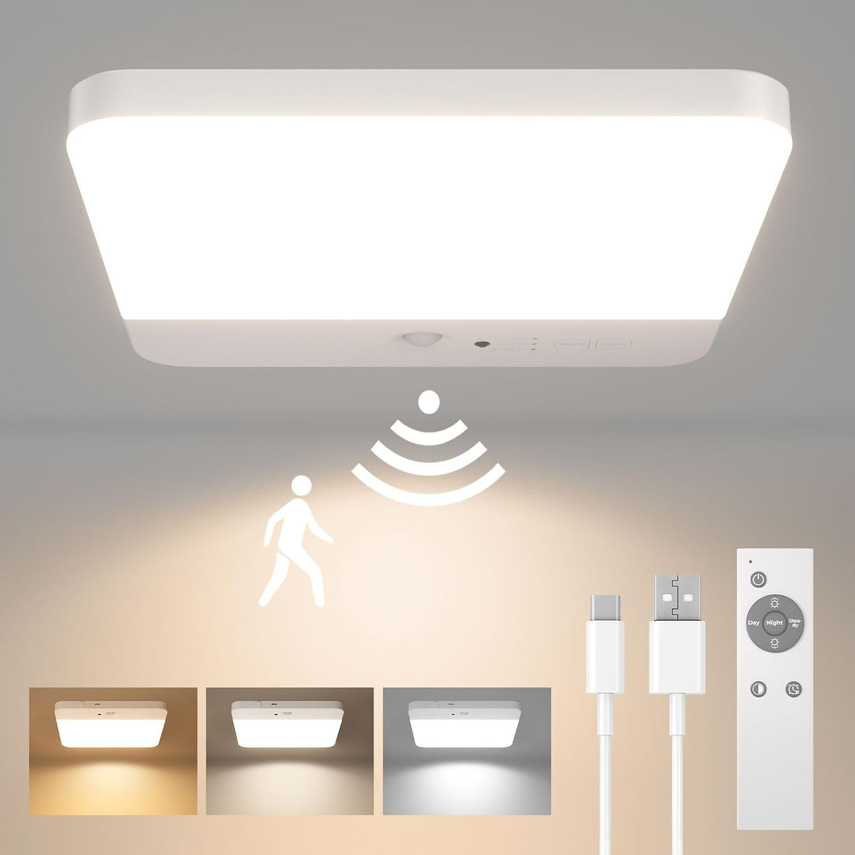 FULEN Motion Sensor Ceiling Light No Wiring, Rechargeable Closet Light