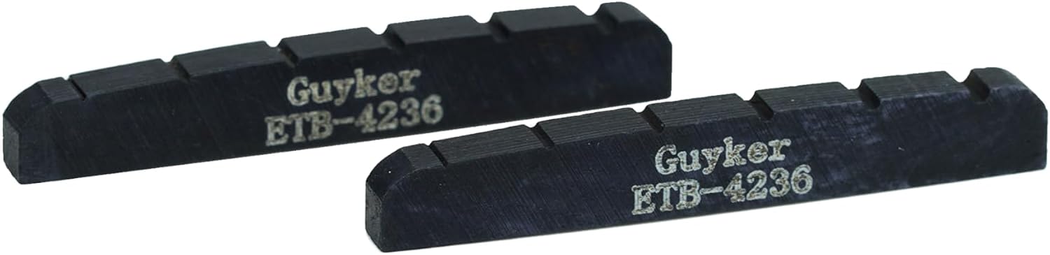 Guyker 42mm Guitar Bone Nut - Black Pre-Slotted Bone Nuts for 6 String ST Strat Style Electric Guitar Replacement Parts Accessories 42mm*3.5mm*6mm (2 Pieces), ETB4236