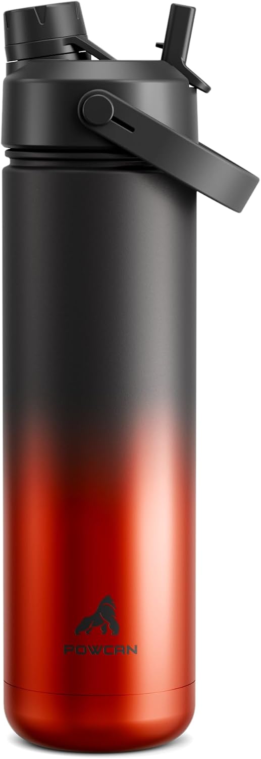 POWCAN 26 oz Insulated Water Bottle with 2-in-1 Straw and Spout Lid, Keep Cold 24H, Leak-Proof, Fits in Car Cup Holder, Stainless Steel Water Bottle for Sports, Travel, Gym, Gift, and School (Ace)