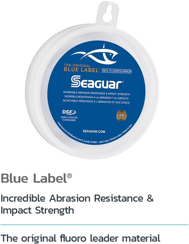 Seaguar Blue Label Fishing Leader Line for Saltwater, 100% Fluorocarbon, Clear, Multiple Sizes