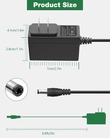 Guitar Pedal Power Supply, 9V DC 1A - Center Negative - 6.6FT Power Cord