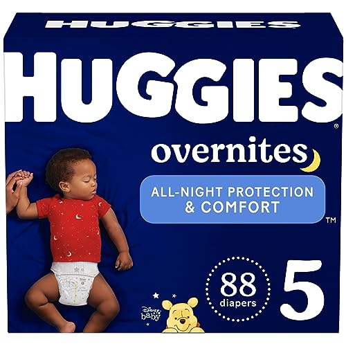 Overnight Diapers Size 5 (27+ lbs), 88 Ct, Huggies Overnites Nighttime Baby Diapers