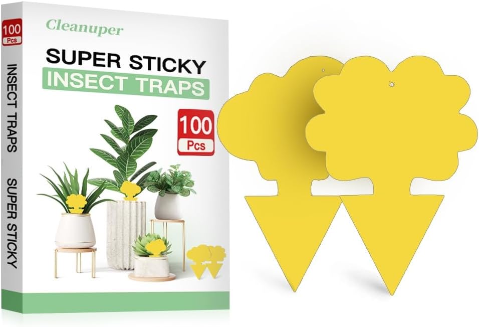 100 Pack Gnat Killer Sticky Traps for Plants - Green Fungus Gnat Sticky Trap for Indoor Houseplants, Fruit Flies, Whiteflies, Aphids - Family Friendly Design, Flower and Cloud Shapes