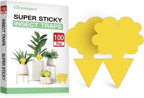 100 Pack Gnat Killer Sticky Traps for Plants - Green Fungus Gnat Sticky Trap for Indoor Houseplants, Fruit Flies, Whiteflies, Aphids - Family Friendly Design, Flower and Cloud Shapes