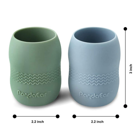 PandaEar 2 Pack100% Tiny Silicone Drinking Training Cup for Baby and Toddler, 3.5oz (Blue/Green)