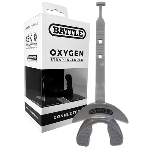 Battle Oxygen Lip Protector Mouth Guard with Connected Strap, Football and Sports Gear, Maximum Oxygen Supply, Mouthpiece Fits With or Without Braces - One Size, Light Red