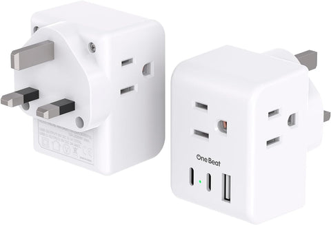 One Beat US to UK Ireland Travel Plug Adapter, Type G Plug Adapter 2 Pack