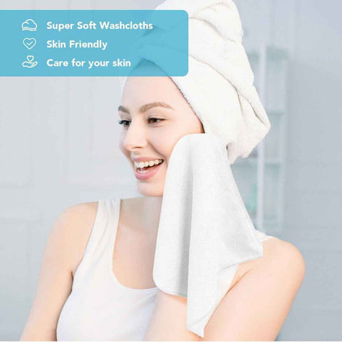 Orighty Washcloths Bulk, 200 Pack Microfiber Face Towels, 12x12 Inch White