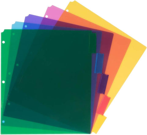 JAM PAPER Plastic Index 5-Tab Dividers - 9 3/4 x 11 1/2 - Assorted Multi-Color - 2 Packs of 5 Tabs/Set