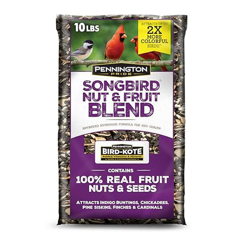 Pennington Pride Songbird Nut & Fruit Blend, Wild Bird Seed for Outside Feeders, Advanced Nutrition Formula for Bird Health, 10-lb. Bag