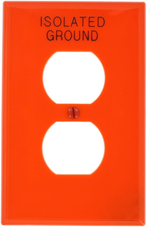 Leviton 1-Gang 1-Duplex, Midway Size Wallplate, Hot Stamped Isolated Ground, Orange, 1 Pack, PJ8-IG, Orange
