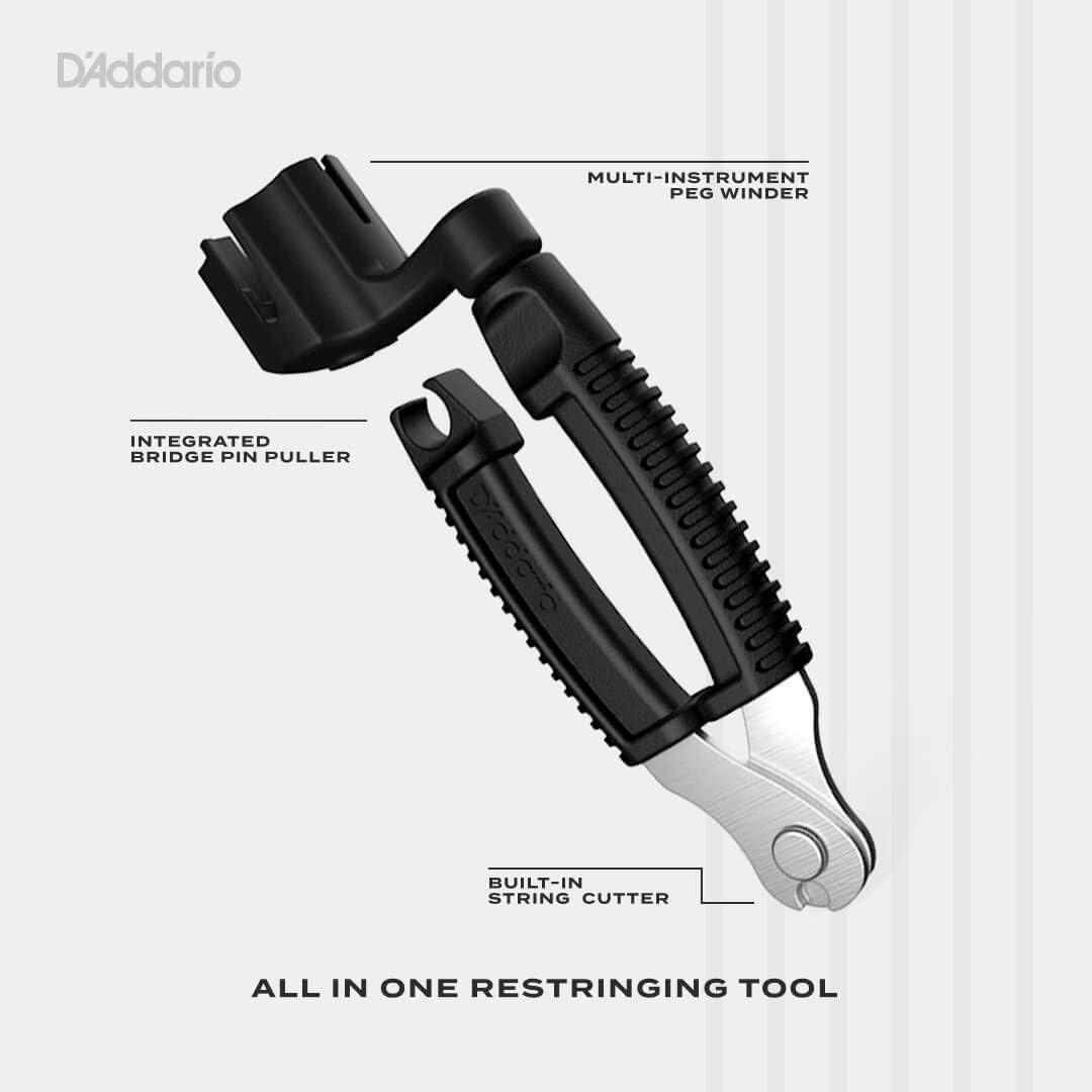 D'Addario Accessories Pro-Winder Guitar String Winder, Cutter, Bridge Pin Puller - All in One Guitar Tool - Black