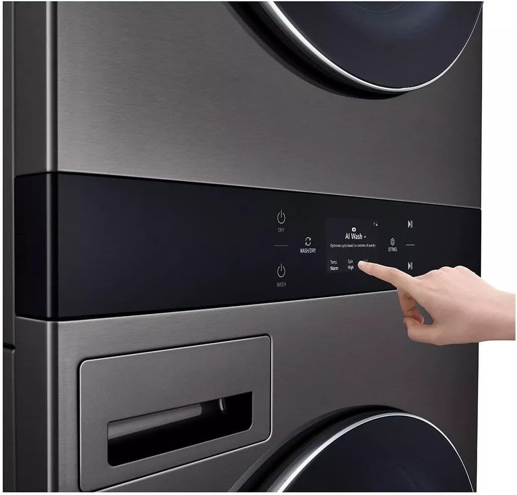 LG 27 Inch Smart Gas Single Unit WashTower with 5.0 cu. ft. Washer Capacity, 7.4 cu. ft. Dryer Capacity in Black Steel WKGX301HBA