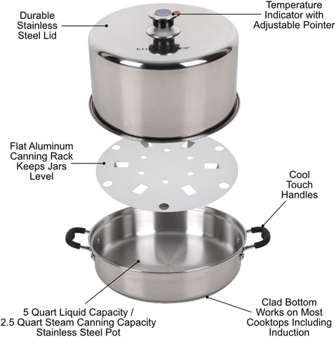 Kitchen Crop Steam Canner with Temperature Indicator (Stainless Steel Steam Canner)