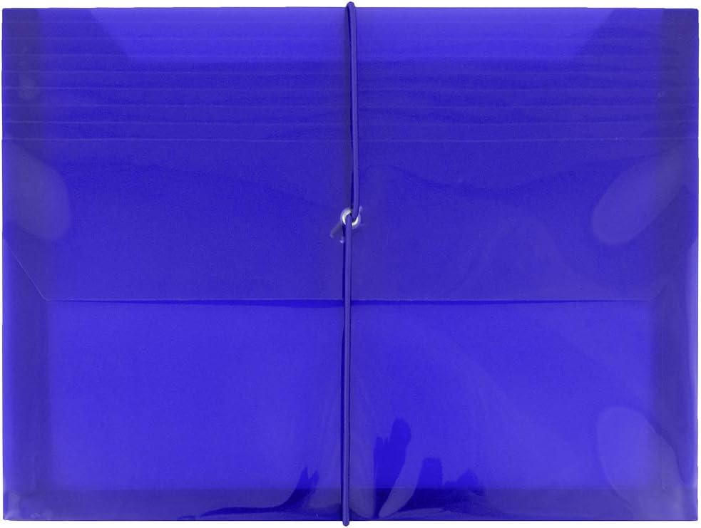 JAM PAPER Plastic Expansion Envelopes with Elastic Band Closure - Letter Booklet - 9 3/4 x 13 with 2.5 Inch Expansion - Blue - 12/Pack
