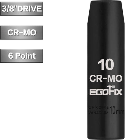 3/8" Drive Deep Impact Socket, 10mm Metric Socket, CR-MO 6 Point for Easy Removal of Axle Nut