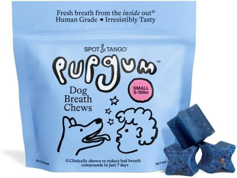 Spot & Tango PupGum Dog Dental Chews for Fresh Breath & Clean Teeth – Clinically Proven Ingredients – Human-Grade, Vet-Developed Daily Dental Treats for Dogs <15lbs – 28 Chews – Made in USA