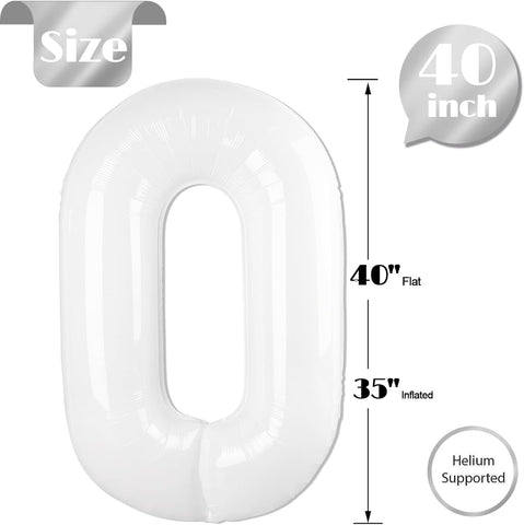 White Number 0 Balloon 40 Inch - 0 Balloon Number, 0th Birthday Decorations