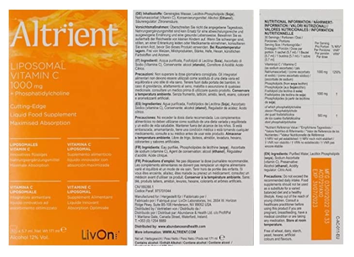 FALIOPUO Altrient C - Liposomal Vitamin C - Lypospheric Lypo-Spheric Vitamin C -Vitamin C 1000mg - 30 Sachets