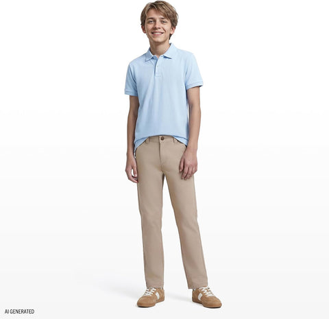 Izod Boys' School Uniform Twill Pants, Flat Front & Comfortable Waistband with 5 Pockets