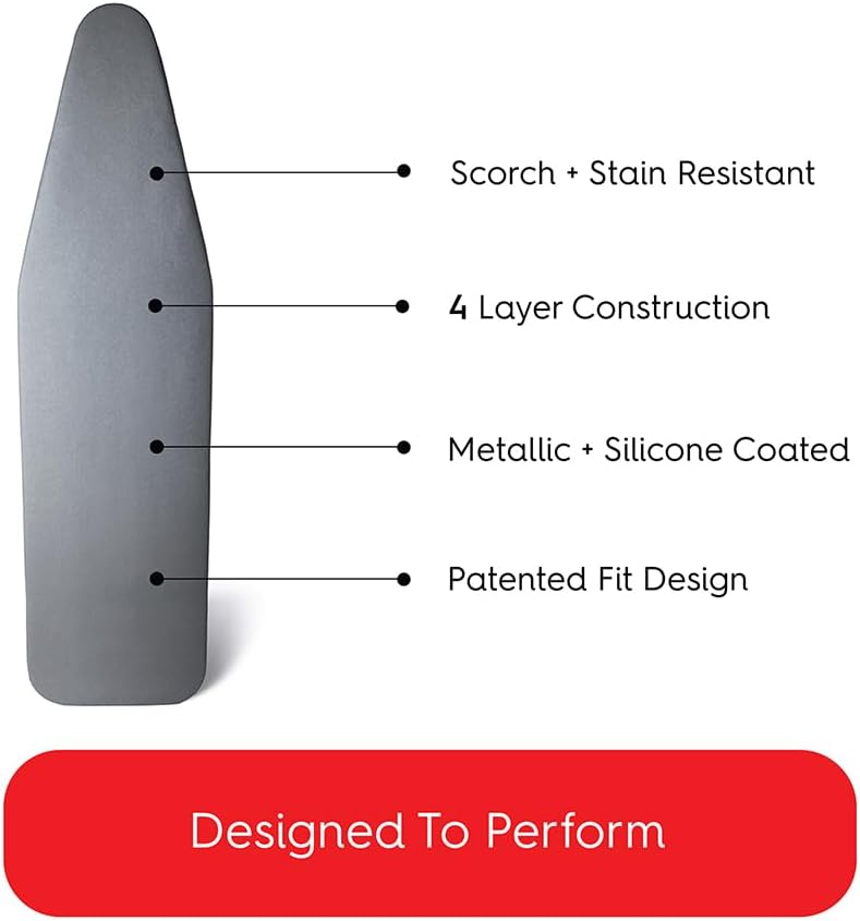 TIVIT Ironing Board Cover 19 x 55” – Made in Italy, Alumitek PRO Heat-Reflective, Thick 4-Layer Padding, Scorch & Stain Resistant