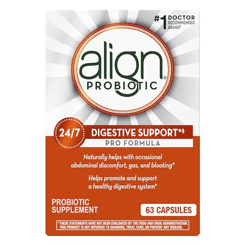 Align Probiotic, Pro Formula, Probiotics for Women and Men, Daily Probiotic Supplement, Helps Soothe Occasional Abdominal Discomfort & Bloating*, #1 Doctor Recommended Brand‡, 63 Capsules