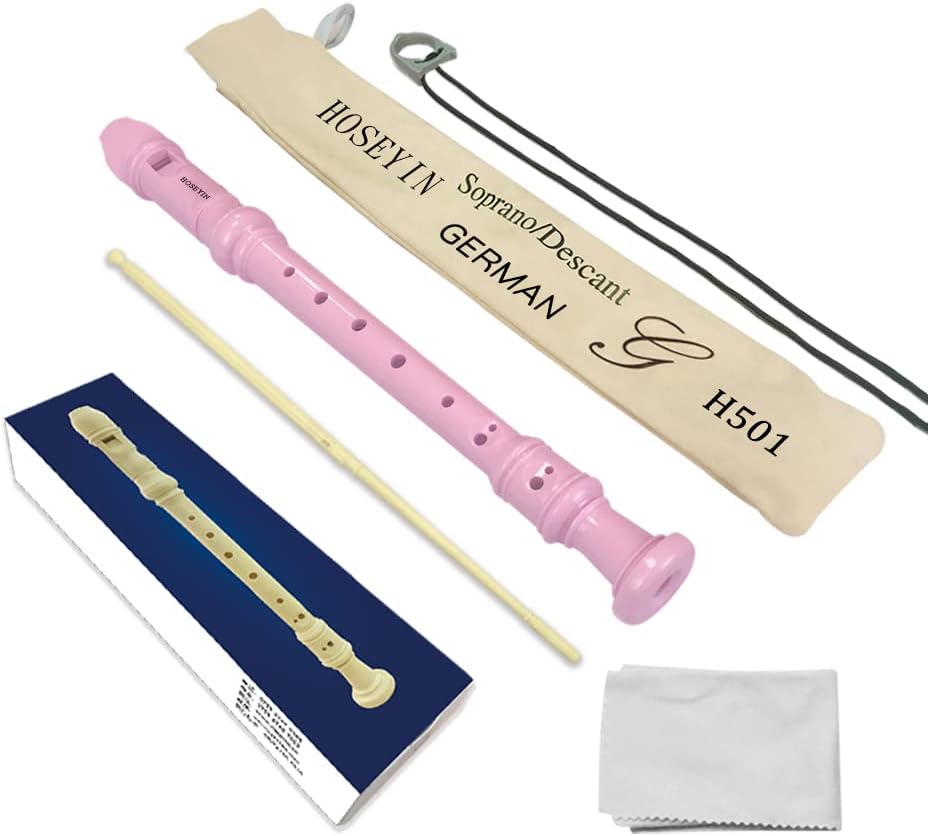 Soprano Recorder Baroque style German style C Key 8 Holes Soprano Recorder for Beginners students (German, Pink)