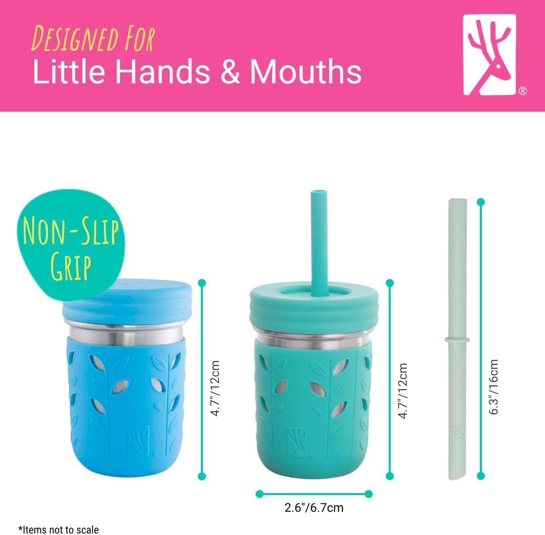 Elk and Friends Kids 10oz Stainless Steel Mason Jars + Sleeves + Lids | 4pk