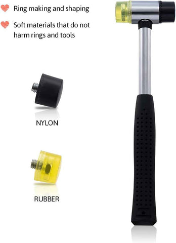 Meowoo Ring Sizer, Can be Hammered Solid Ring Mandrel and Jewelry Rubber Mallet, Ntegrated Conical Solid Ring Mandrel Sizer Tools for Ring Repair and Measurement, Jewelry Sizing Measuring