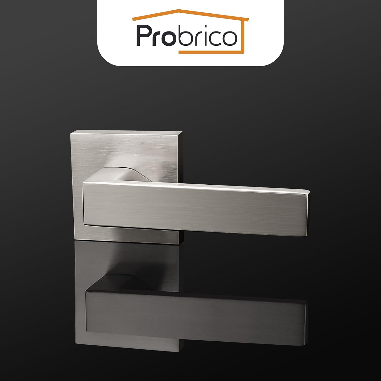 Probrico [Pack of 2 Dummy Door Lever Door Handle for Closets French Doors,Square Dummy Door Lever,Non-Turning Single Side Pull with Satin Nickel Finish,Easy Installation Pull Only Lever Set