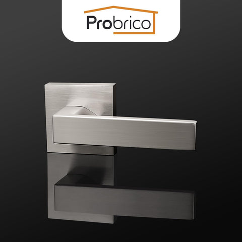 Probrico [Pack of 2 Dummy Door Lever Door Handle for Closets French Doors,Square Dummy Door Lever,Non-Turning Single Side Pull with Satin Nickel Finish,Easy Installation Pull Only Lever Set