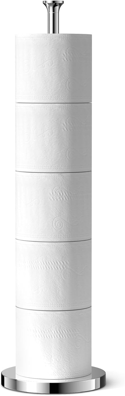 Toilet Paper Holder Stand(with Reserve Function), Free-Standing Spare Rolls Storage Holder, Stainless Steel, Modern Design