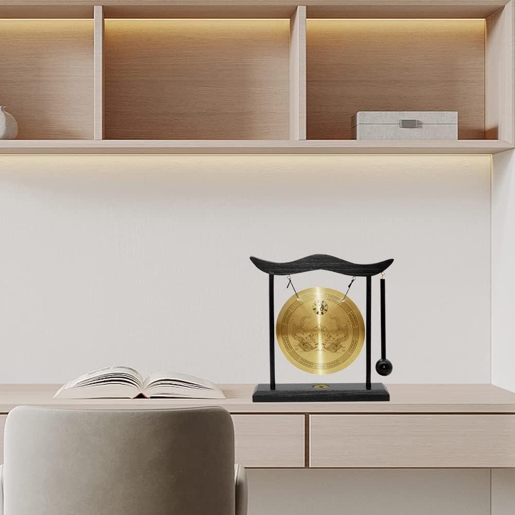 Hooshing Brass Gong Desktop Zen Art Feng Shui Decor, Dragon Pattern