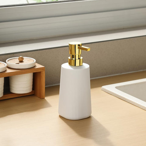YAUKPH Small Soap Dispenser for Bathroom and Kitchen Matte White and Gold