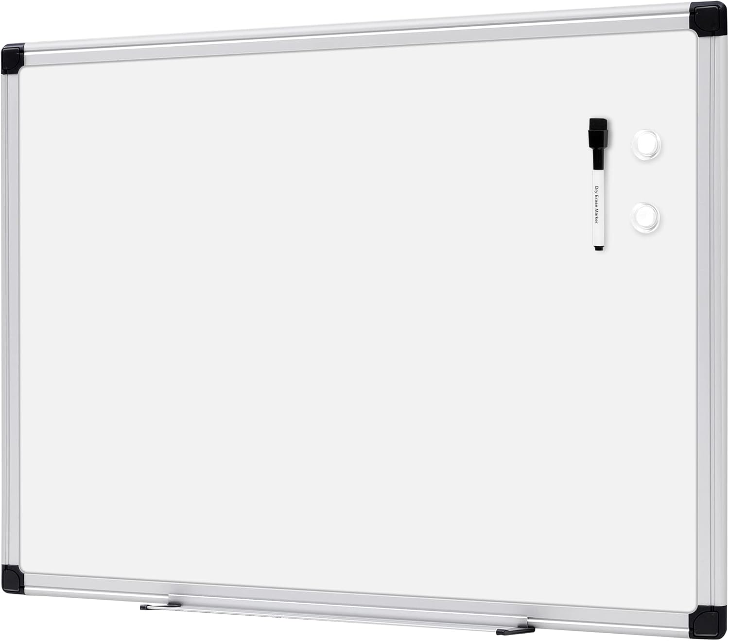 Amazon Basics Magnetic Dry Erase Whiteboard, 24" x 18", Aluminum Frame, Silver/White, Presentation Board for Writing Notes