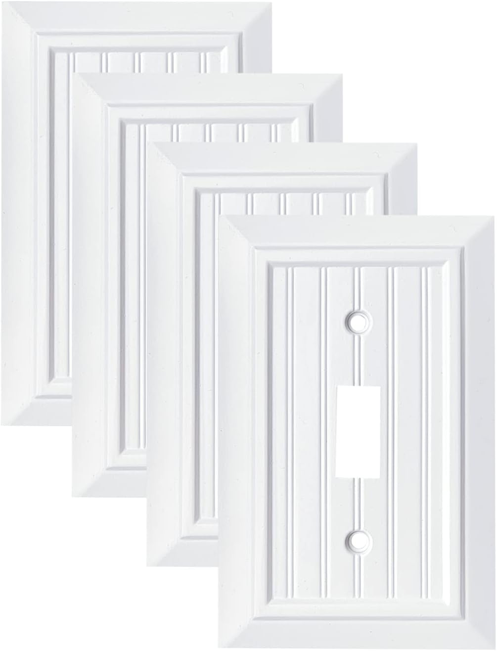 Pure White Classic Beadboard Wall Plates,Light Switch Covers,Electrical Outlet Covers, Switch Plates of Various Combination, Nature Bamboo Fiber Wall plate (1 Gang Toggle 4 Pack)