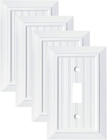 Pure White Classic Beadboard Wall Plates,Light Switch Covers,Electrical Outlet Covers, Switch Plates of Various Combination, Nature Bamboo Fiber Wall plate (1 Gang Toggle 4 Pack)