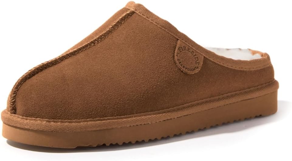 Fireside by Dearfoams Women’s Greta Genuine Shearling Clog Slippers, 100% Natural Suede Clogs for Outdoor & Indoor