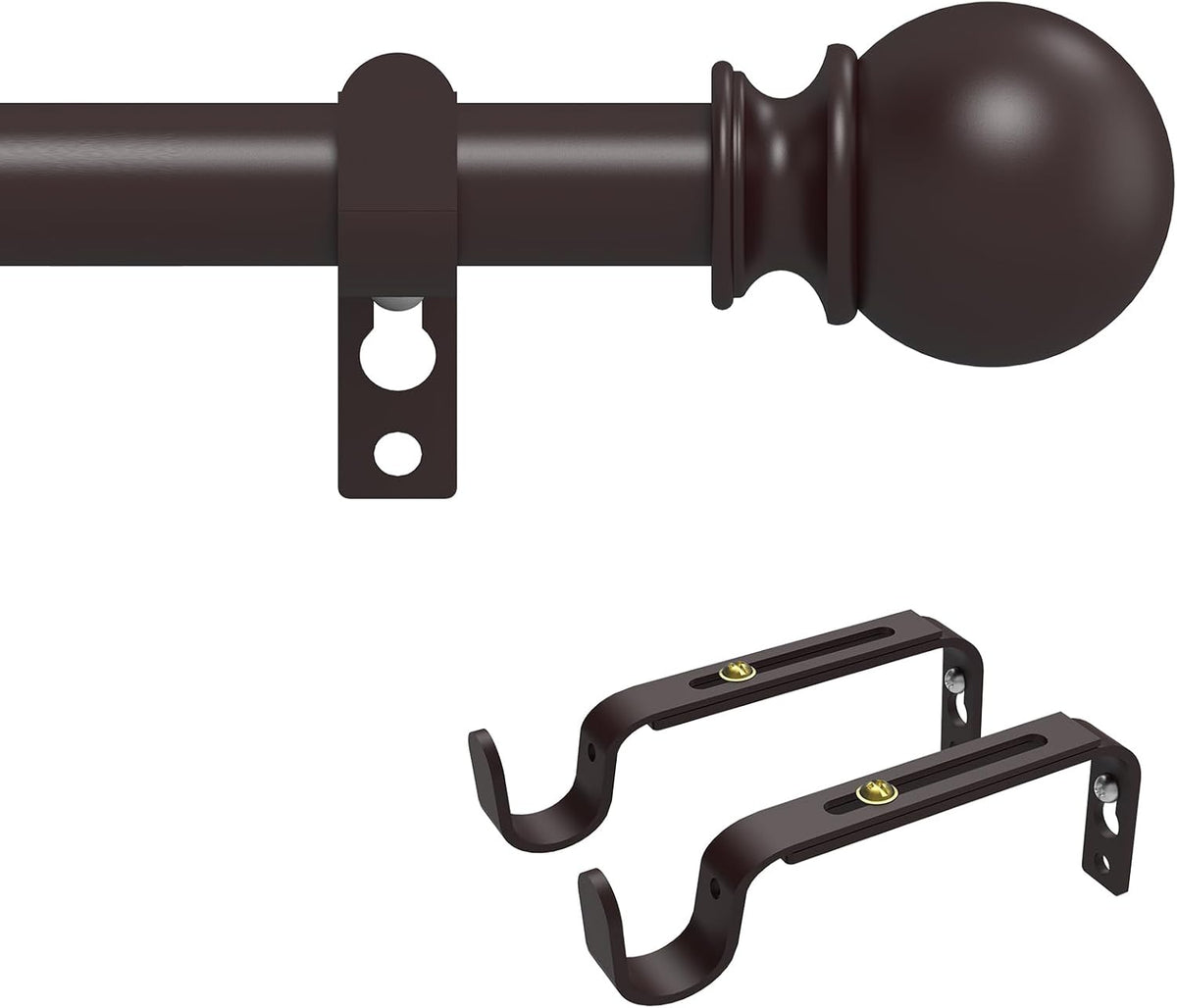 Curtain Rods for Windows 30 to 60 Inch, 5/8 Inch Heavy Duty Decorative Curtain Rod with Ball End Caps, Adjustable Brackets. Easy to install. Brown.